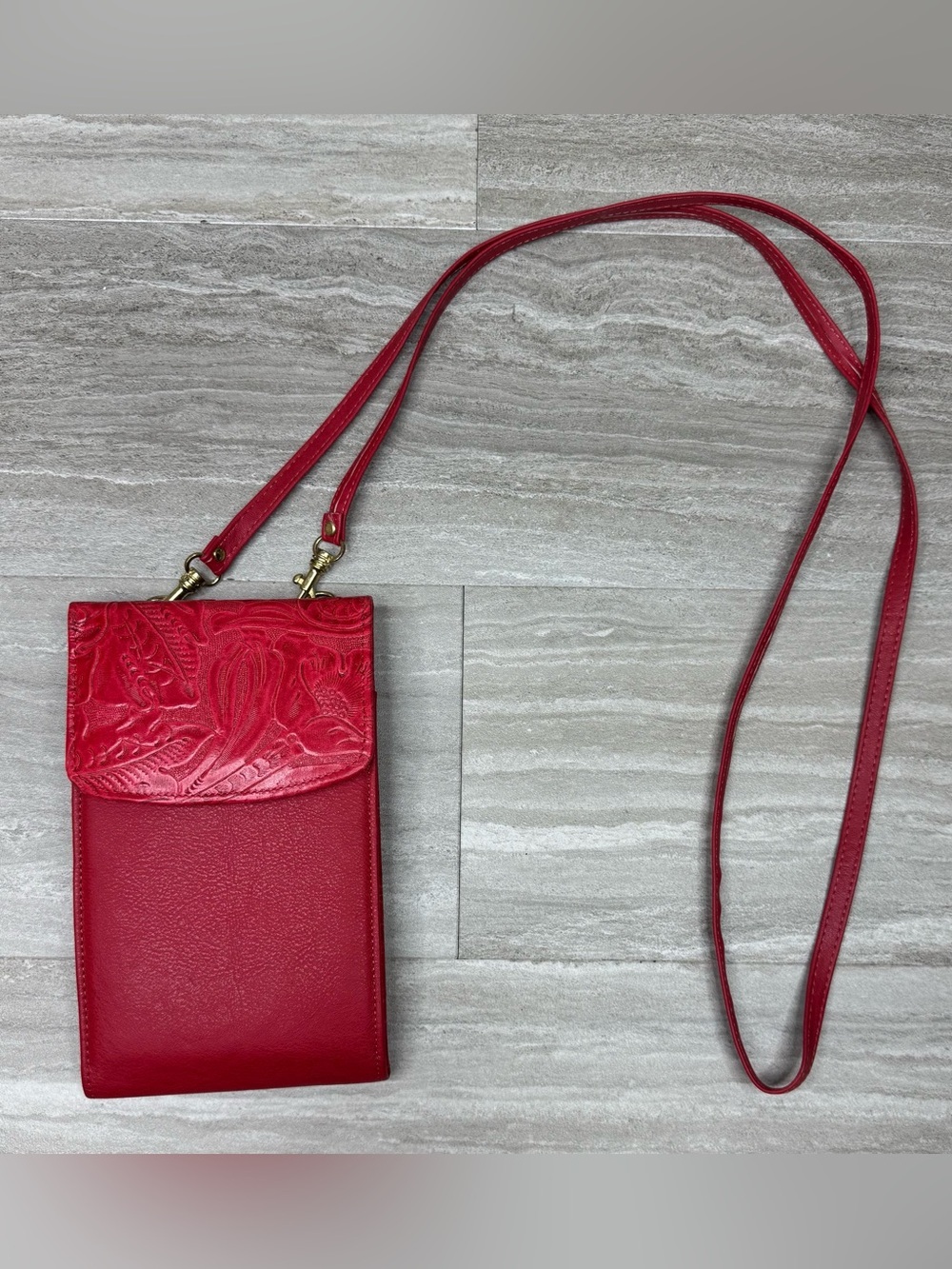 NEW! Rolfs VTG  Red Embossed Leather Crossbody Passport Purse Wallet